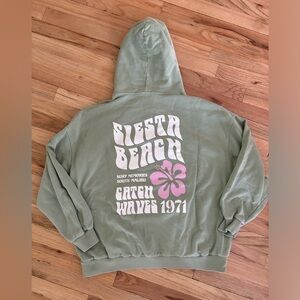 Pull&Bear Pacific Republic Green Graphic Surf Hoodie Siesta Beach Large